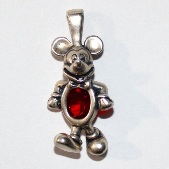 Disney Jewelry - Sterling Silver Disney Mickey Mouse Red Birthstone Pendant